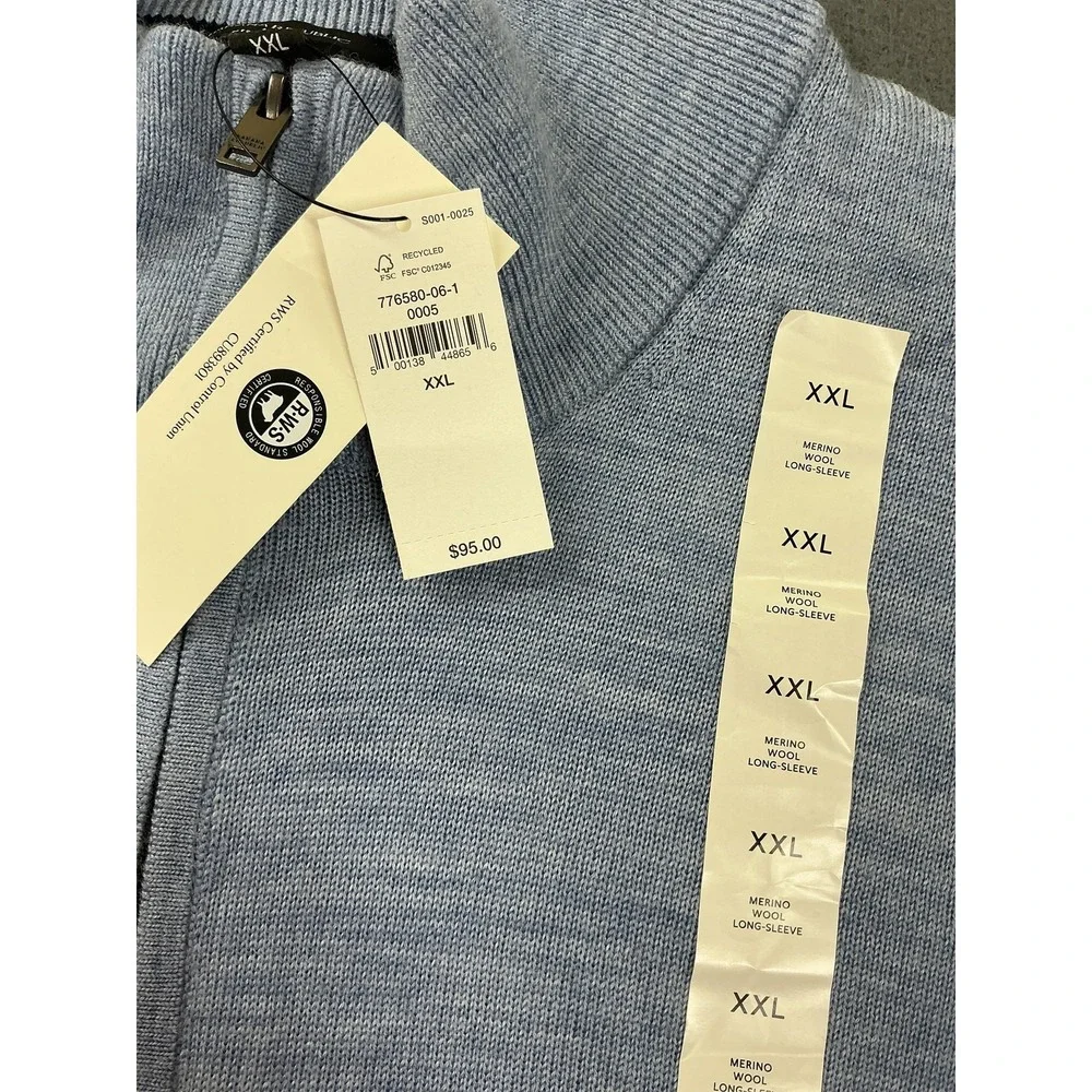 Banana Republic Sweater Mens 2XL Blue Merino Wool 1/4 Zip Mock Neck‎ Pullover